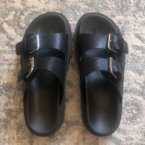 Chunky Black Slides w/ Buckle